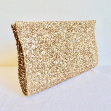 1950's Gold Glitter Hard Case Clutch Evening Cocktail Party Bag 50's Clutches 