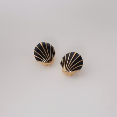 Vintage Monet Black Shell Clip On Earrings