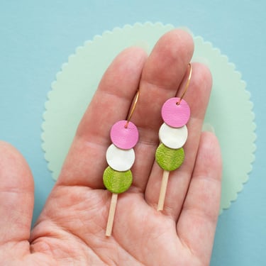 Hanami Dango Leather Earrings - Japanese Mochi Style Statement Earrings 