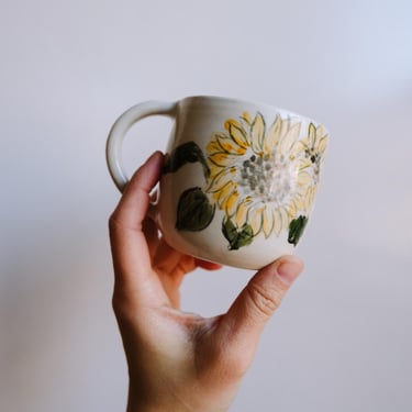 Bamboo Brush Painted Ceramic Mug // Sunflower 