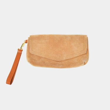 Vintage suede leather clutch bag purse brown | 90s boho hipster hand purse | Small casual ladies handbag | Single pull card phone bag womens 