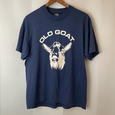 Old Goat Single Stitch Tee Shirt 1980s Vintage Blue White Navy Naval Academy L 