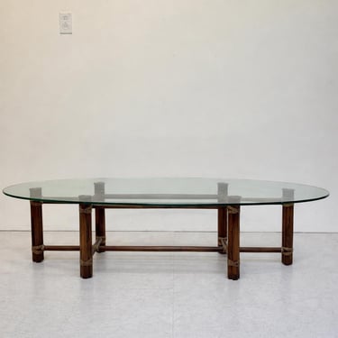 McGuire Oval Glass Top Bamboo Rattan Coffee Table 