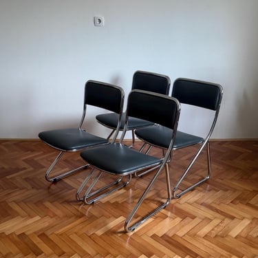 SET of 4 Vintage Buhause Style Grey Dining Chairs / Mid Century Modern Chromed Chairs / Elegant Cantilever Chairs /Made in Italy / 1960s 