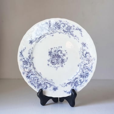 Purple transferware plate Johnson Bros Waldorf mulberry antique ironstone England 
