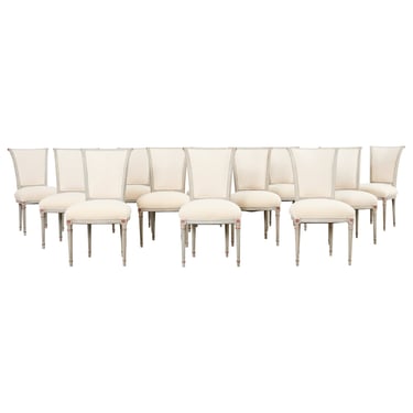 Set of Twelve Louis XVI Gustavian Style Painted Dining Chairs