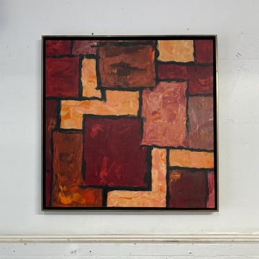 Vintage Mid Century Signed Oil Geometric Original Painting 