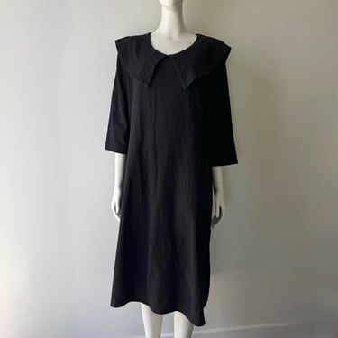 Black Sailor Collar Dress Cotton Hemp M/L 
