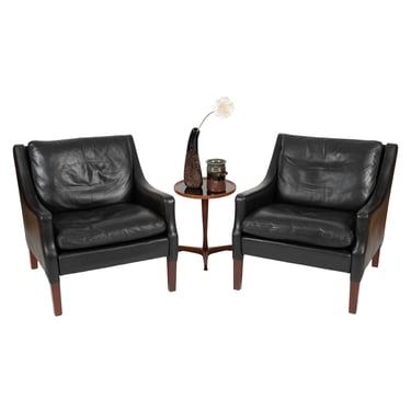 Pair of Black Leather Borge Mogensen Club | Lounge Chairs