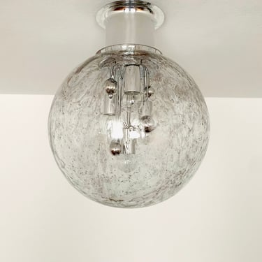 Large Mid-Century Modern Ice Glass Flush Lamp by Doria | 1960s 