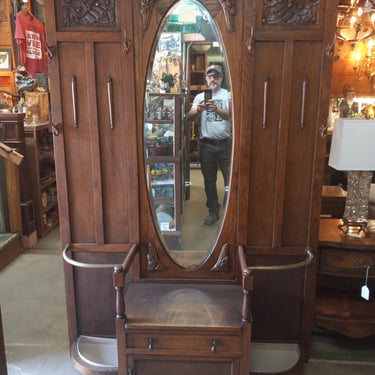 Vintage Quarter Sawn Oak Hall Tree 52.5 X79.25 X 17