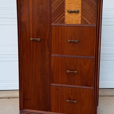 Vintage 1930s Art Deco Waterfall Armoire Wardrobe Dresser 59