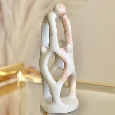 Vintage Marbled Soapstone Family Sculpture: MCM Abstract Home Decor 