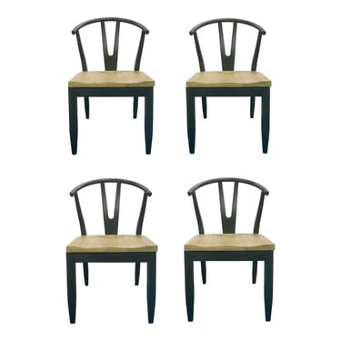 Asian Modern Gray and Tan Wood Dining Chairs Set of 4
