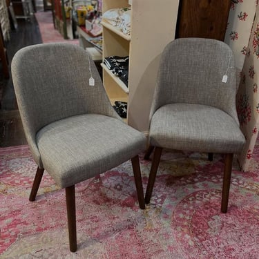 2 grey chairs. 32.5” tall, cushion height 19”, 19” wide 