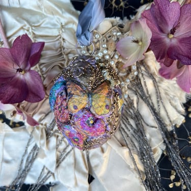 One of a Kind Handmade Egg, Easter, Spring , Vintage Shabby Chic, Boho, Adorned with Butterflies, Flowers, Vintage Accent With Jewelry, 