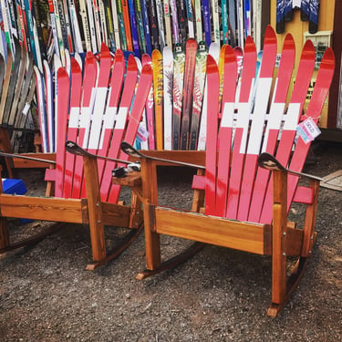 Set of 2 Custom Ski Adirondack Rocking Chairs – Swiss Flag, Hand Painted 