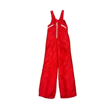 1970s Henri Charles Colsenet of Switzerland skiwear puffy bell bottom overalls / bright red / white contrast zippers / all over logo / small 