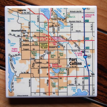 2011 Fort Collins Colorado Map Coaster. Fort Collins Map Gift. Colorado State University Gift. Coasters Colorado Decor. Repurposed Map. 