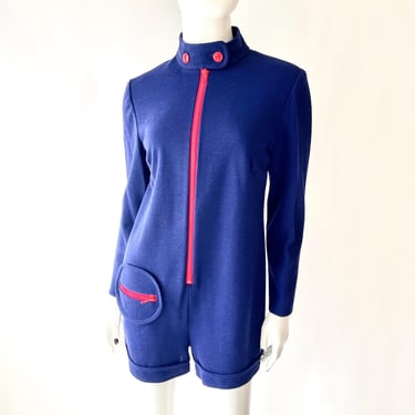 Vintage 1960s Shorts Romper Jumpsuit Blue Red MCM 