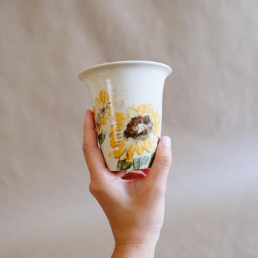 Bamboo Brush Vase - Sunflowers & Bees // handmade ceramic vessel 