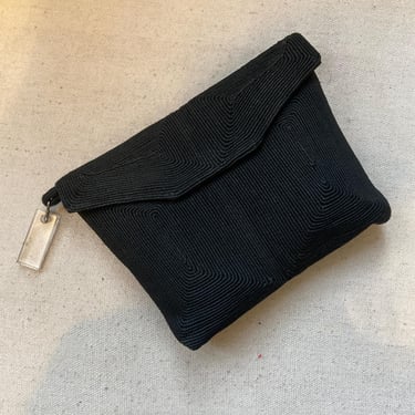 Vintage 40s 50s Clutch / CORDE Mini Purse + Clear LUCITE Zip Pull + Snap Closure 