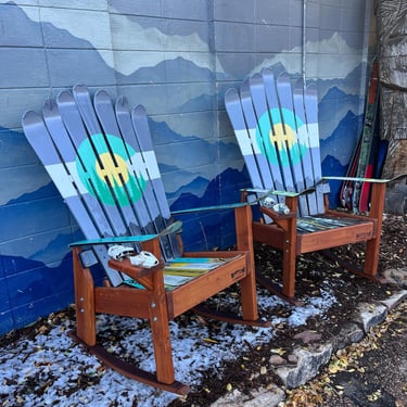 Hand-Painted Ski Rocking Chairs - Set of 2, Colorado Flag 