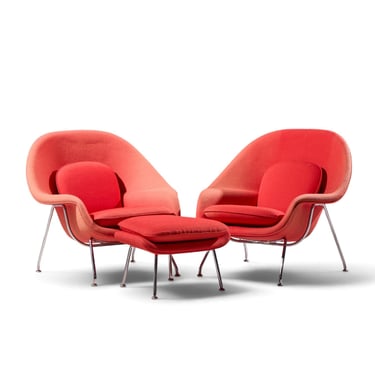Eero Saarinen for Knoll Mid Century Medium Womb Chairs - Pair with Ottoman - mcm 