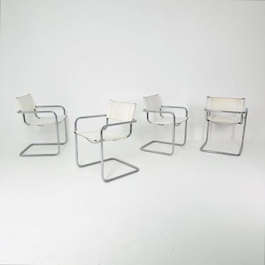 Set of 4  Centro Studi white  arm chairs by Mart Stam & Marcel Breuer for Fasem italy, 1980s 