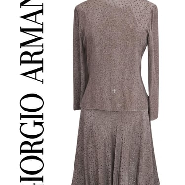 Vintage 1980s Giorgio Armani Dress Gray Silk Abstract Print Midi Long Sleeve 