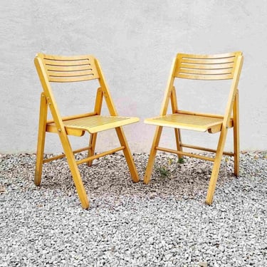 Pair of Mid Century Modern Folding Easy Chairs / Vintage Lounge Armchairs / Vintage Wooden Chairs / Folding Chairs / Nature / Italy / '60s 
