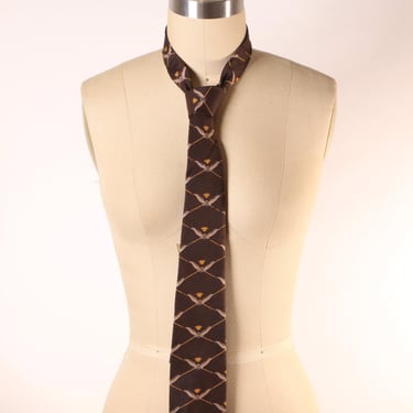 1970s Brown and Tan Patterned Necktie Tie by Christian Dior 