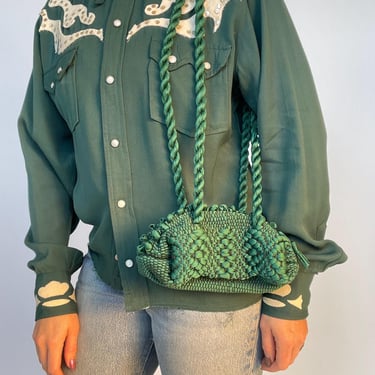 1940s Purse Green Ribbon Shoulder Mini Clutch 