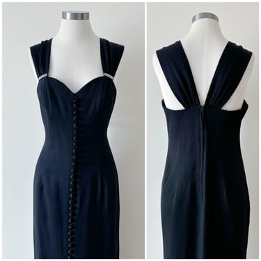 vintage dress maxi dress lbd little black dress pencil skirt cocktail evening dress party date night bow dress pleated classic size M 