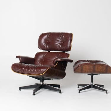 3rd Generation Eames Lounge Chair in Brazilian Rosewood and Oxblood Leather