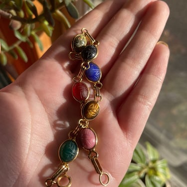 Vintage Gold Filled Scarab Bracelet w/ Gemstones 