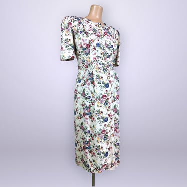 VINTAGE 80s Floral Rayon Maternity Dress by Dividends Size 8 | 1980s Romantic Button Front Midi Dress | Nursing Breastfeeding Clothing | VFG 