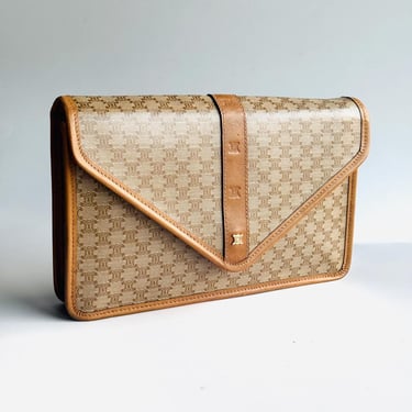 Vintage Celine Macadam Triomphe Leather Pochette Envelope Clutch Bag 