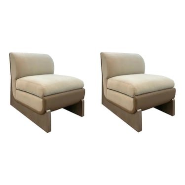 Caracole Modern You Sleigh Me Taupe Slipper Chairs Pair