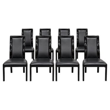 Post Modern Italian Black Lacquered Dining Chairs - Set of 8 