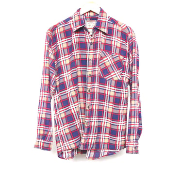 vintage 1980s multi color FLANNEL plaid CLASSIC button down fall shirt -- men's size large 