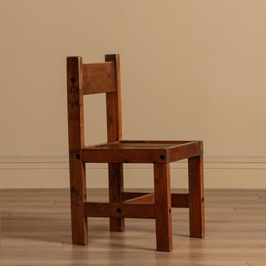 Set of 4 Brutalist Solid Wood Dining Chairs, France, 20th Century