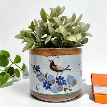Vintage Ken Edwards Planter Retro 1970s Mid Century Modern + El Palomar Mexico + Ceramic Pottery + Hand Painted Decor + Tonalá Bird/Flowers 