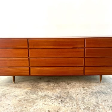 Vintage 1950s Mid Century Modern Teak 12 Drawer Dresser by Komfort 