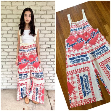 Handmade Vintage Inspired Overalls Jumpsuit Flour Feed Sack Workwear O/S 