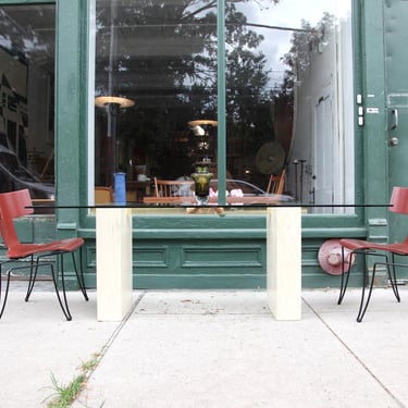 Vintage MCM 70's Italian travertine and glass dining table | Free delivery in NYC and Hudson Valley areas 