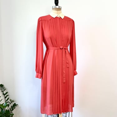 Vintage 1980s Diane Von Furstenberg Pink & White Pleated Shirt Dress 