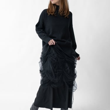 Lesath High Neck Cashmere and Wool Blend Sweater With Tulle