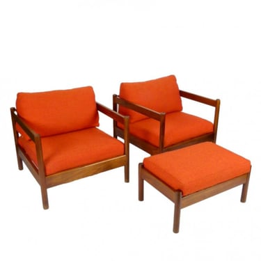 Pair of Walnut Frame Cube Lounge Chairs