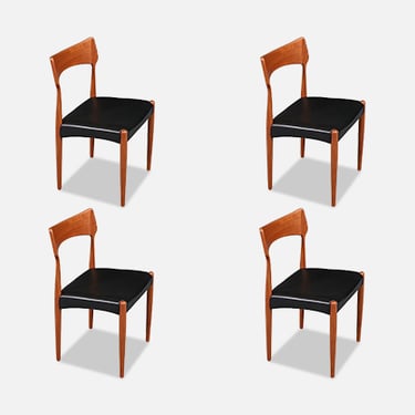 Danish Modern Teak & Leather Dining Chairs by Bernard Pedersen